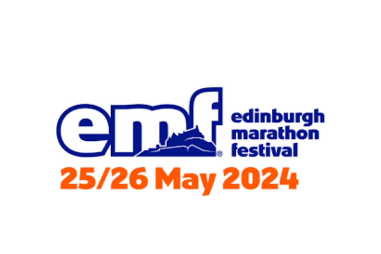 The Edinburgh Marathon Festival logo with the dates of the festival 25th and 26th May 2024