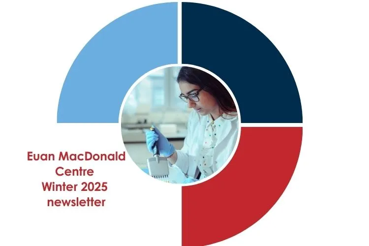 Picture of a researcher with a pipette inside a circular graphic