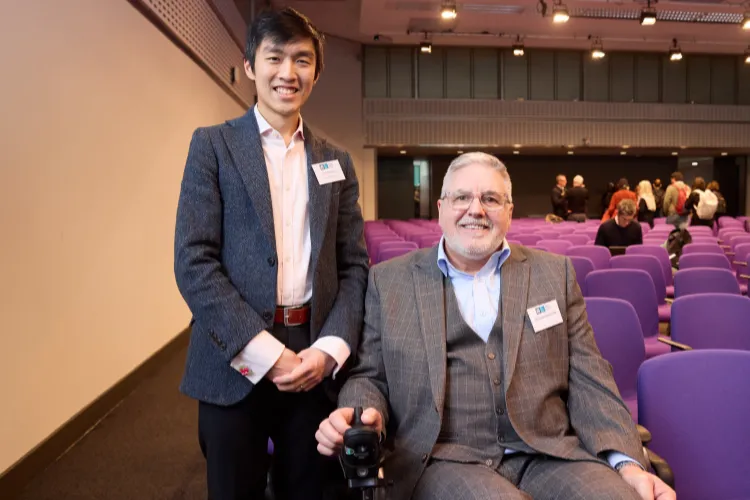 Johnny Tam Rowling Scholar with Mr Steven Barrett OBE at the 2025 MRC Max Perutz Awards