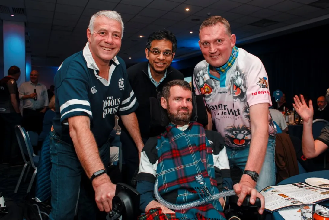 Just A Sports Quiz. From left to right: Scott Hastings, Siddharthan Chandran, Euan MacDonald, and Doddie Weir. 
